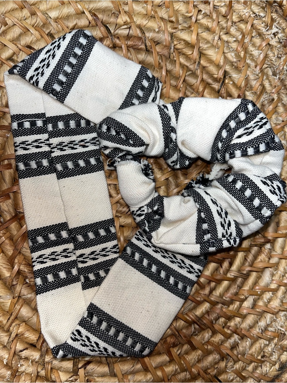 Black & White Patterned Fabric Hair Scarf and Scrunchie Set hand sewn
